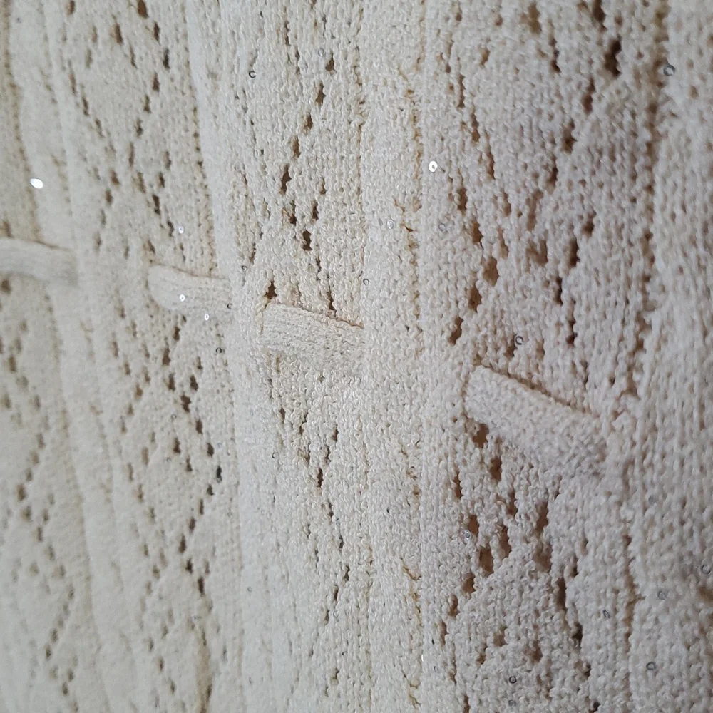NKN Nekane Ecru Beige Sequin Knit Drawstring Waist Cardigan Small/Medium NWT